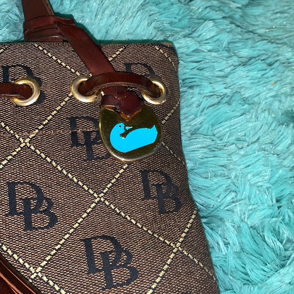 Dooney & Bourke Monogram Tassel Dark Brown Canvas Bucket Bag - Picture 2 of 13